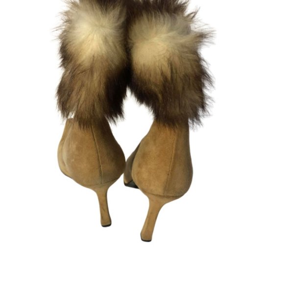 Stuart Weitzman Tan Ankle Boots with Fur Trim - Picture 2 of 6